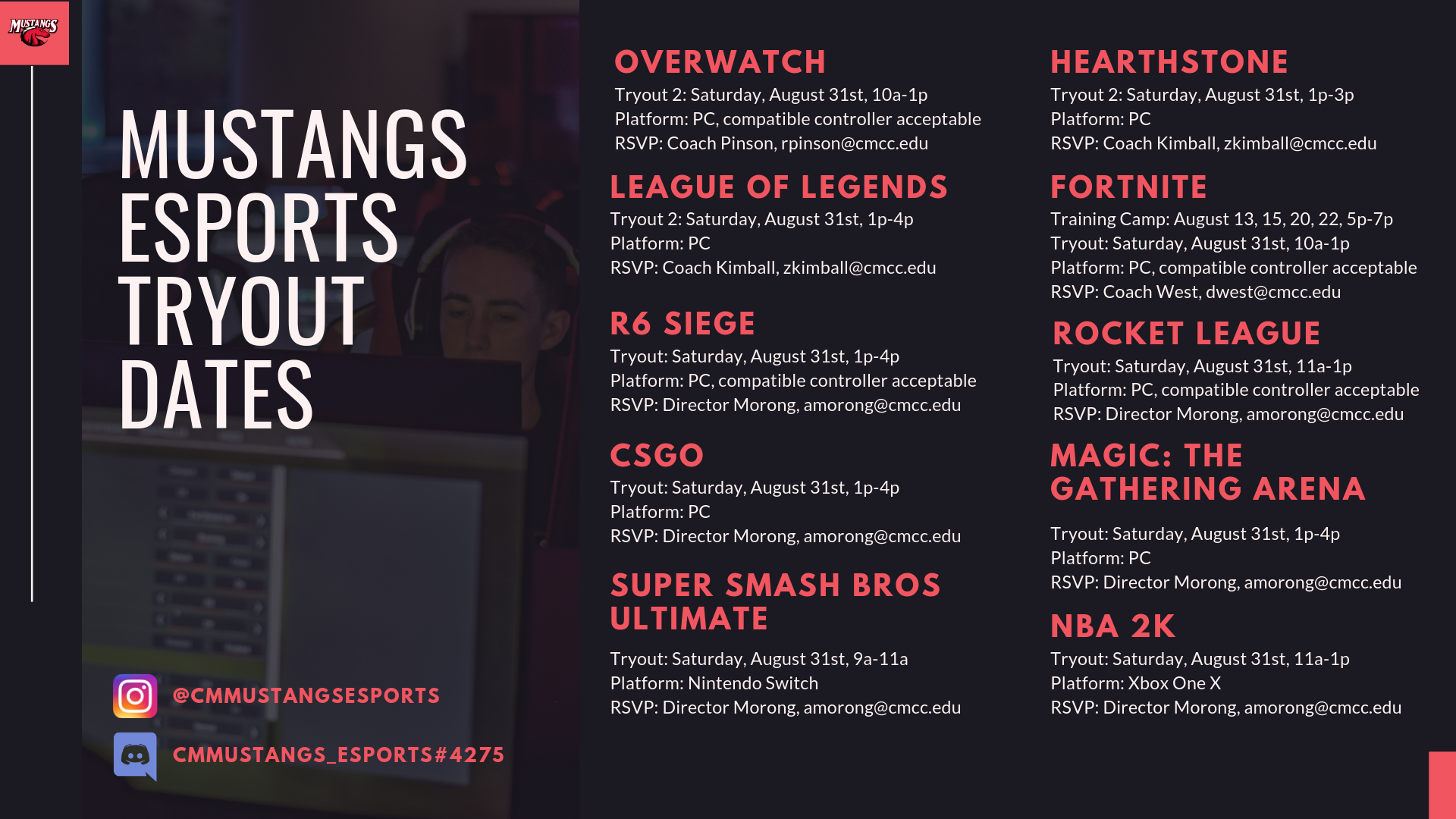 Full slate of Esports tryouts announced